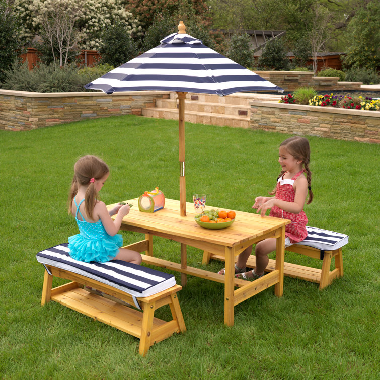 KidKraft 46" Navy and White Striped Outdoor Wooden Table & Bench Set