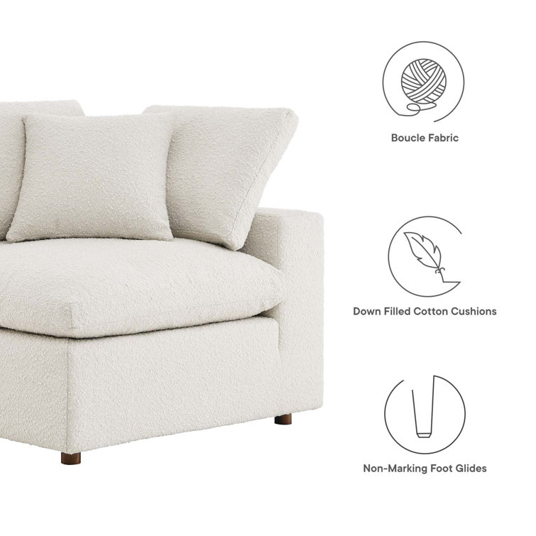 Ivory Boucle Fabric Overstuffed Corner Chair with Down Filling
