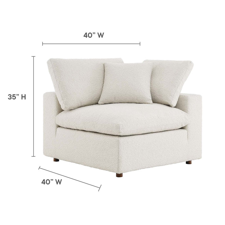 Ivory Boucle Fabric Overstuffed Corner Chair with Down Filling
