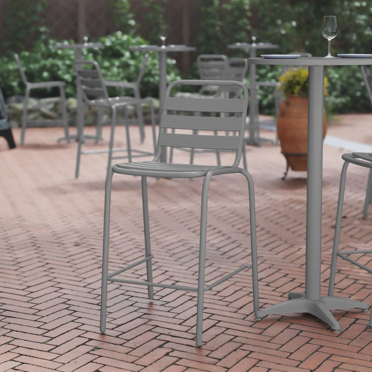 Silver Metal Slat Back Armless Bar Stool