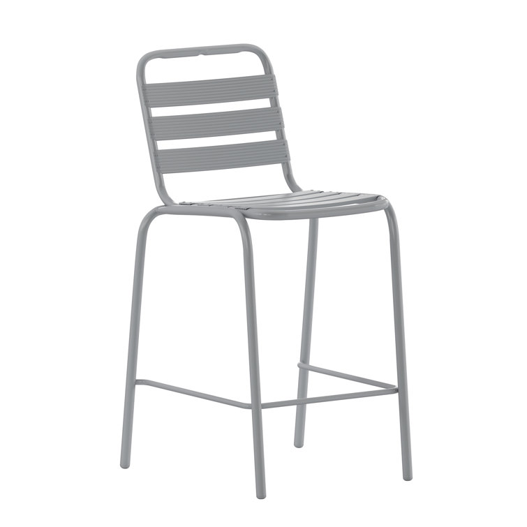 Silver Metal Slat Back Armless Bar Stool