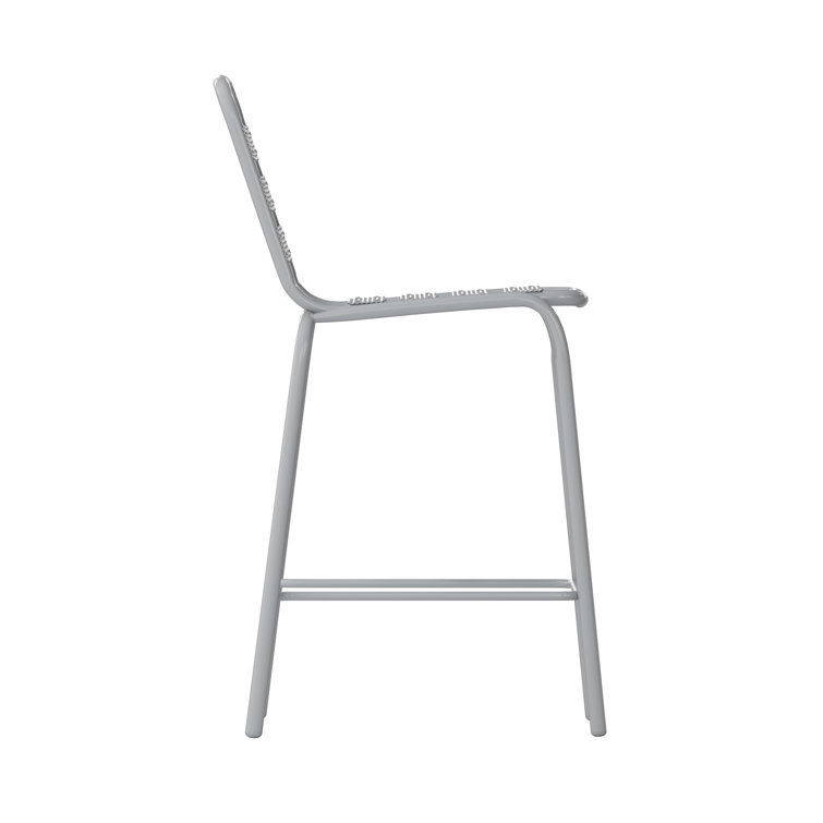 Silver Metal Slat Back Armless Bar Stool