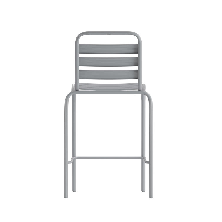 Silver Metal Slat Back Armless Bar Stool