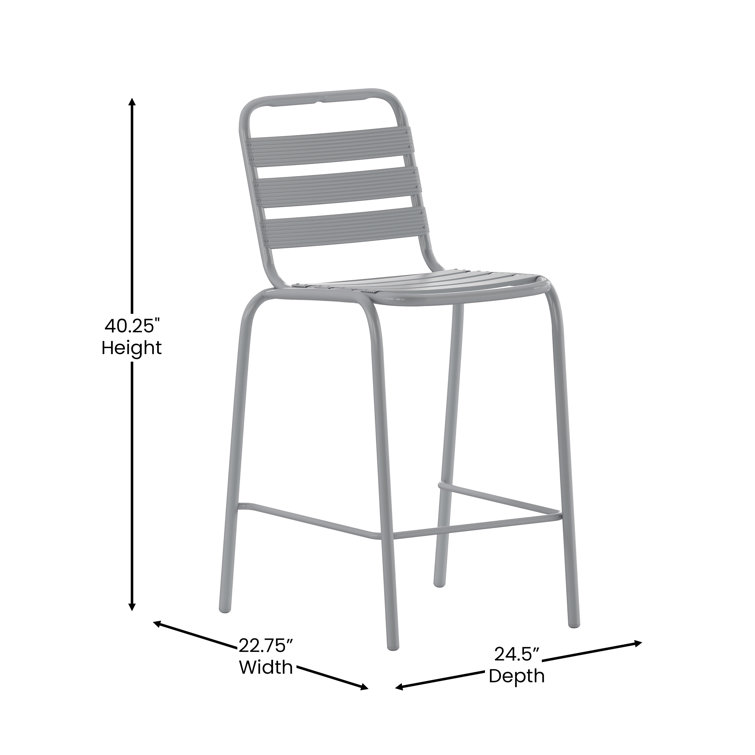 Silver Metal Slat Back Armless Bar Stool