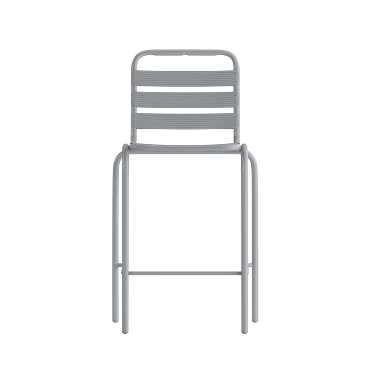 Silver Metal Slat Back Armless Bar Stool