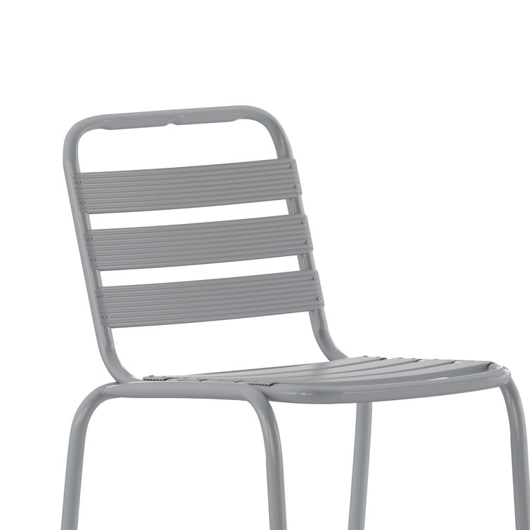 Silver Metal Slat Back Armless Bar Stool