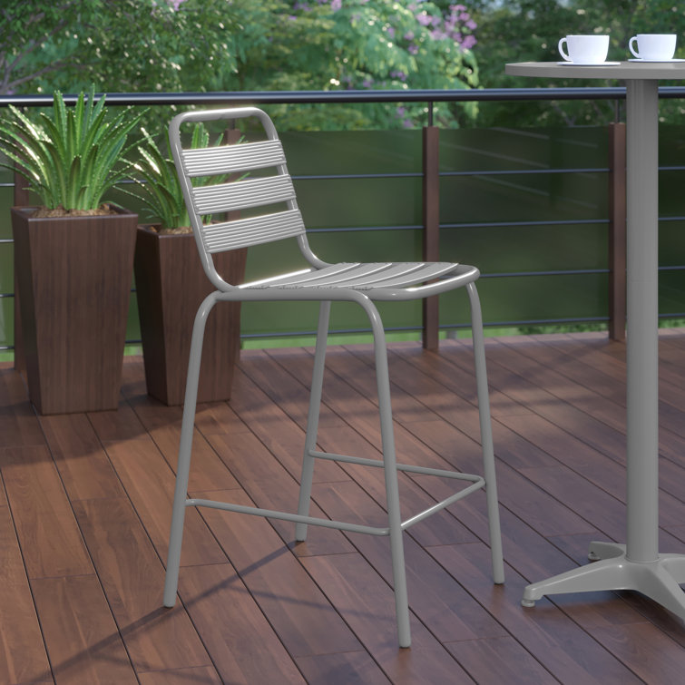 Silver Metal Slat Back Armless Bar Stool