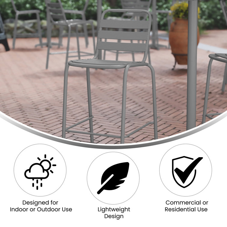 Silver Metal Slat Back Armless Bar Stool