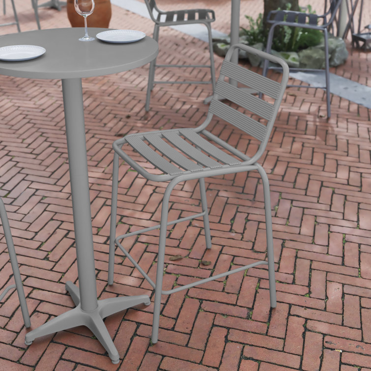Silver Metal Slat Back Armless Bar Stool