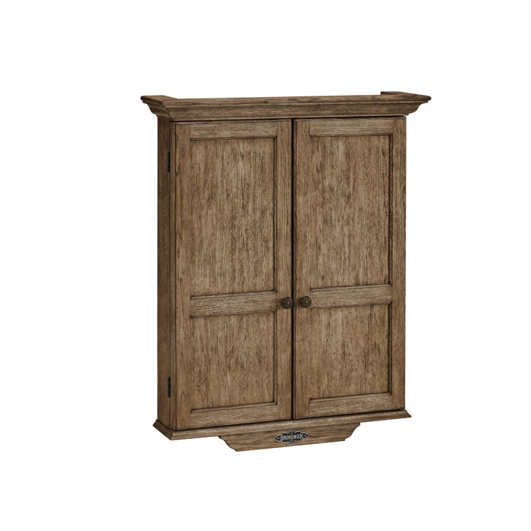 Rustic Dark Brown Hardwood Dartboard Cabinet