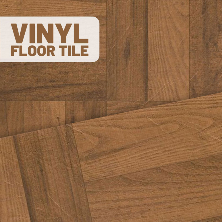 Medium Oak Parquet Self-Adhesive Vinyl Floor Tiles, 12" x 12"