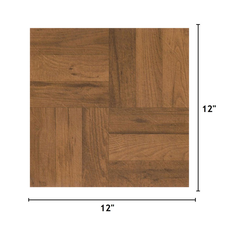 Medium Oak Parquet Self-Adhesive Vinyl Floor Tiles, 12" x 12"