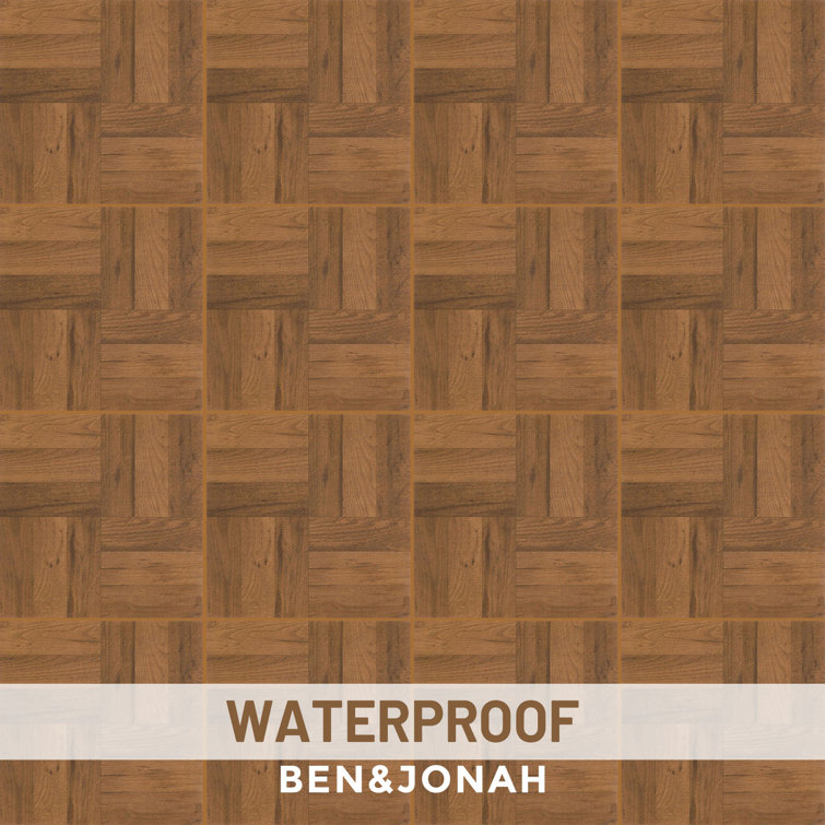Medium Oak Parquet Self-Adhesive Vinyl Floor Tiles, 12" x 12"