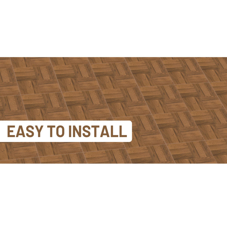 Medium Oak Parquet Self-Adhesive Vinyl Floor Tiles, 12" x 12"