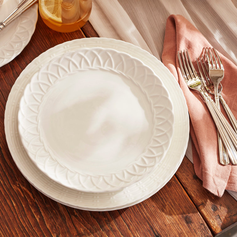 White Porcelain 12-Piece Embossed Dinnerware Set