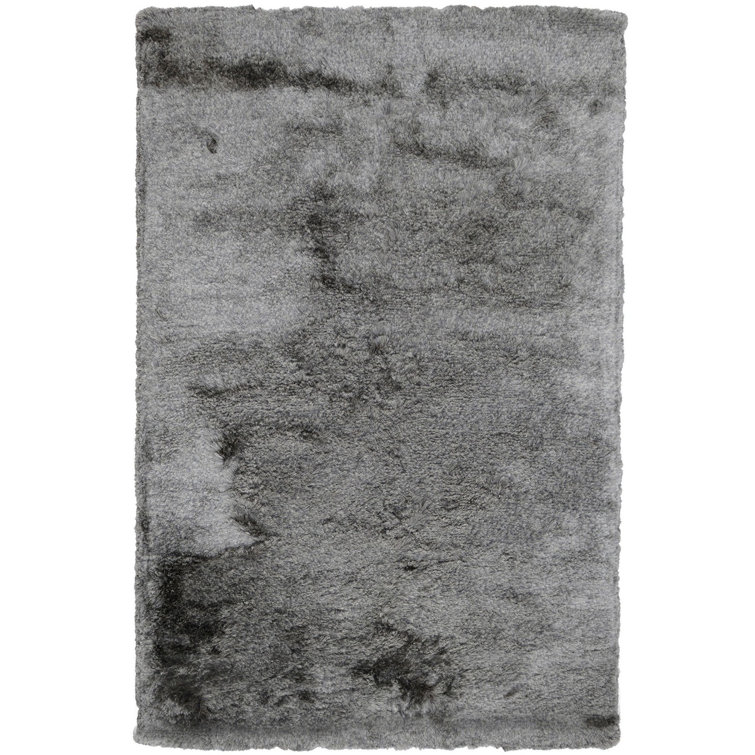 Handwoven Dark Gray Cotton Shag Area Rug, 5 x 8'
