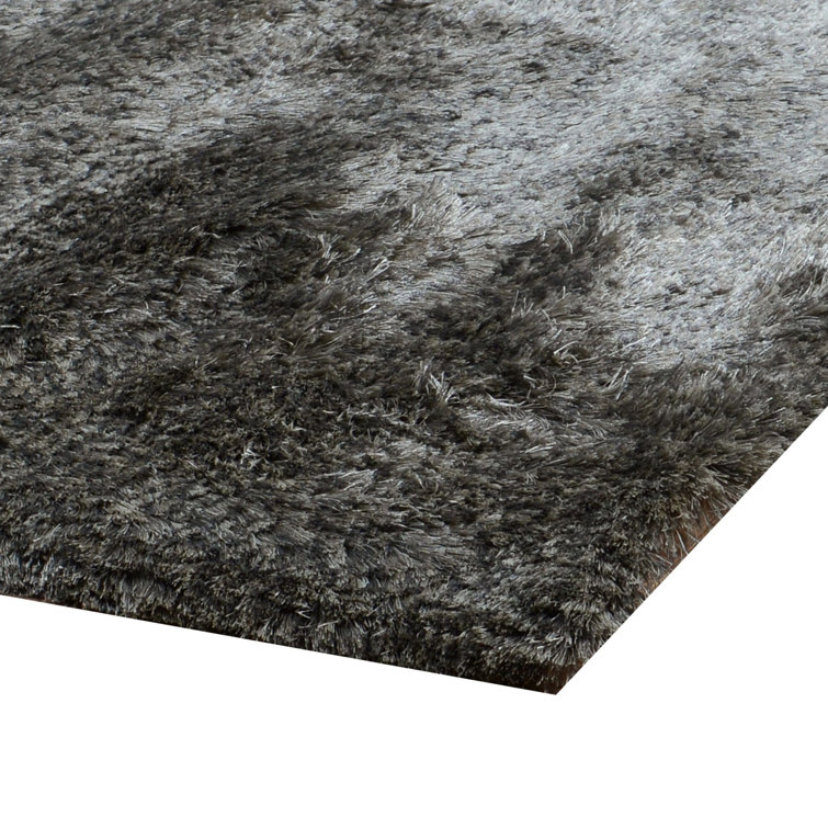 Luxurious Dark Gray Handwoven Shag Wool Blend Rug 9' x 12'