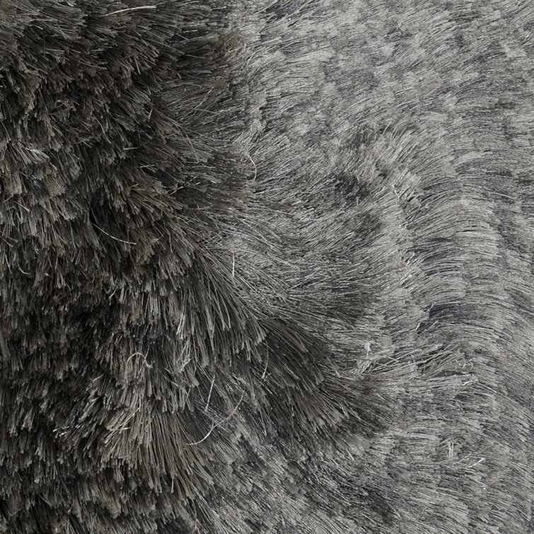 Handwoven Dark Gray Cotton Shag Area Rug, 5 x 8'