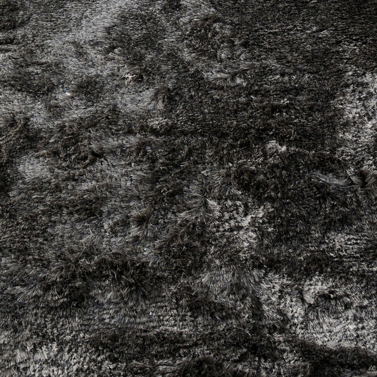 Handwoven Dark Gray Cotton Shag Area Rug, 5 x 8'
