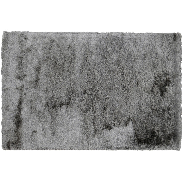Handwoven Dark Gray Cotton Shag Area Rug, 5 x 8'