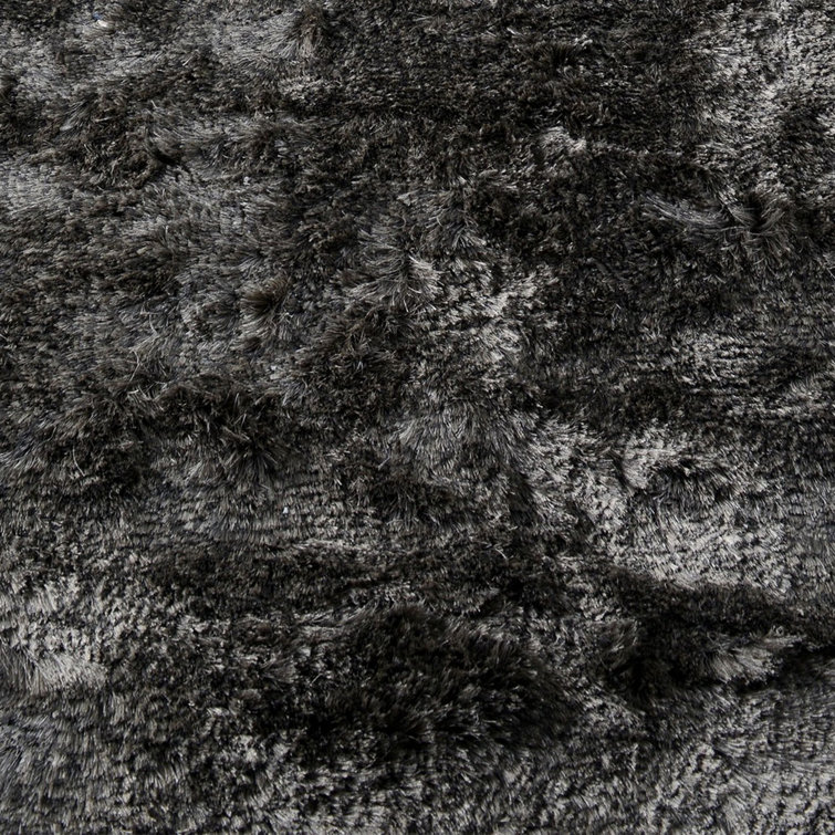Luxurious Dark Gray Handwoven Shag Wool Blend Rug 9' x 12'
