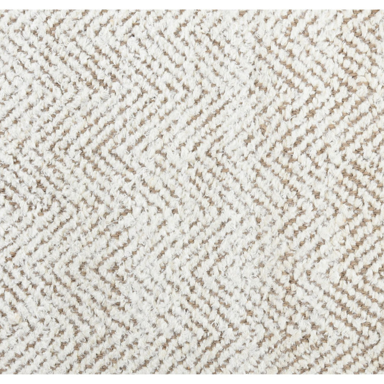 Ivory Herringbone Handwoven Wool Area Rug 5' x 8'