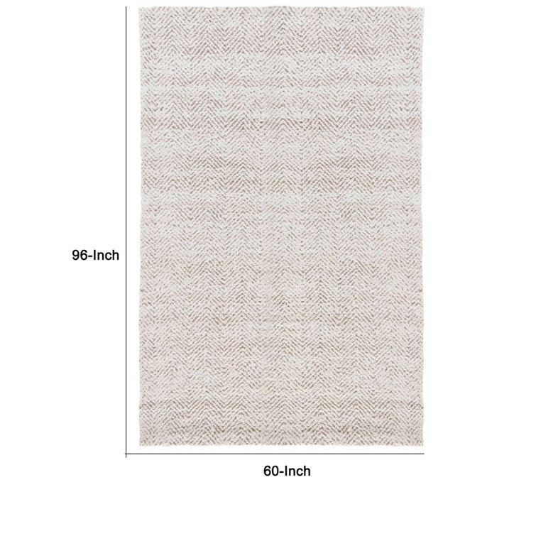 Ivory Herringbone Handwoven Wool Area Rug 5' x 8'