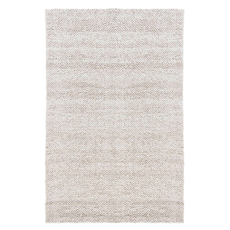 Ivory Herringbone Handwoven Wool Area Rug 5' x 8'
