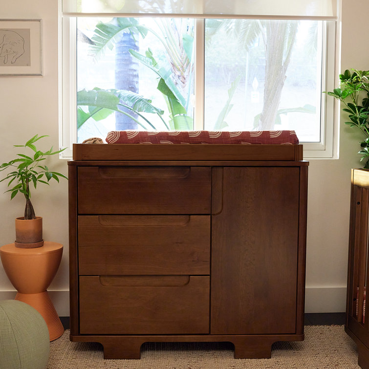 Natural Walnut 3-Drawer Changer Dresser with Cabinet