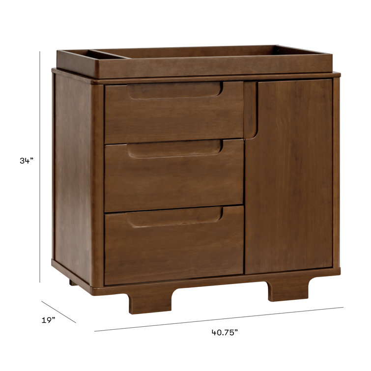Natural Walnut 3-Drawer Changer Dresser with Cabinet