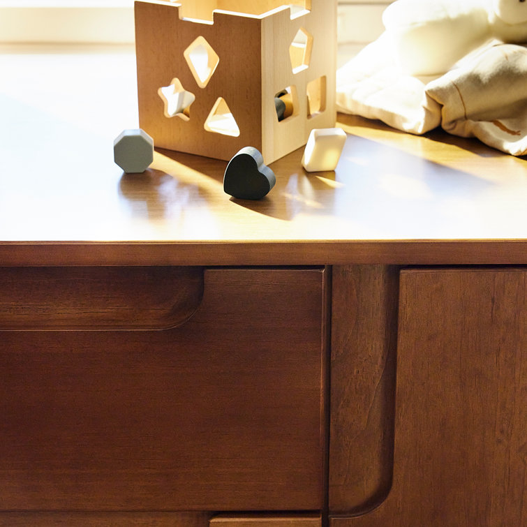 Natural Walnut 3-Drawer Changer Dresser with Cabinet