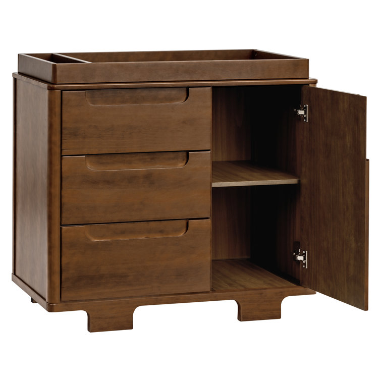 Natural Walnut 3-Drawer Changer Dresser with Cabinet