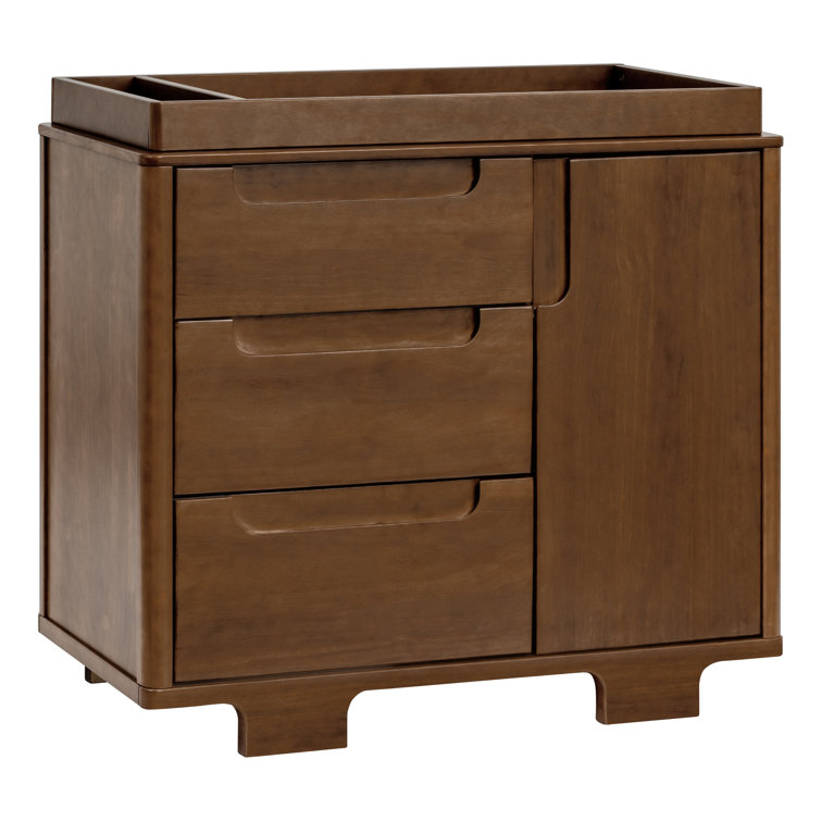 Natural Walnut 3-Drawer Changer Dresser with Cabinet