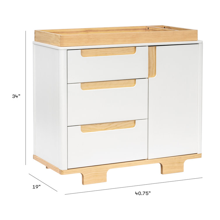 White and Natural Pinewood 3-Drawer Changer Dresser