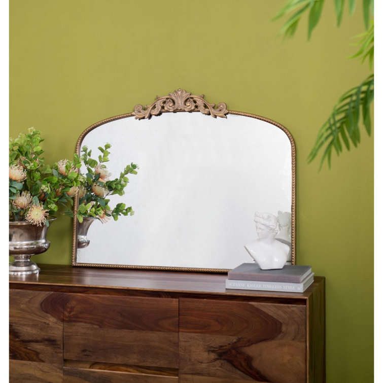 Gold Arch Crowned Top Wood Framed Wall Mirror