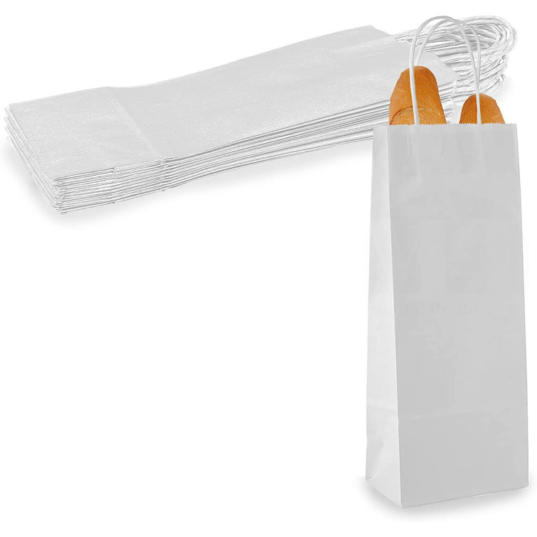 White Paper Wine Gift Bags with Handles - Pack of 24