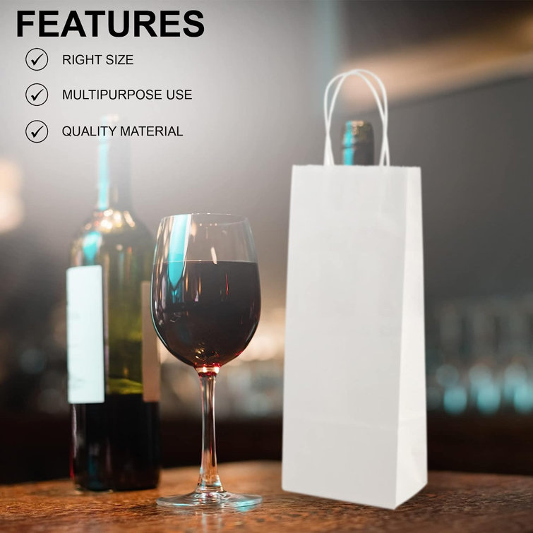 White Paper Wine Gift Bags with Handles - Pack of 24