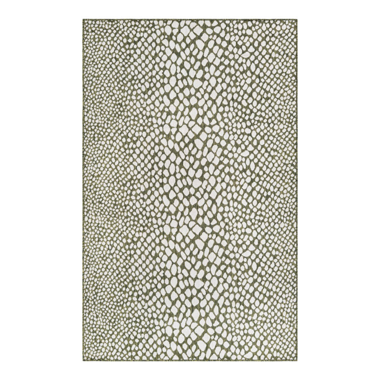 Green and Ivory Rectangular Outdoor Synthetic Area Rug