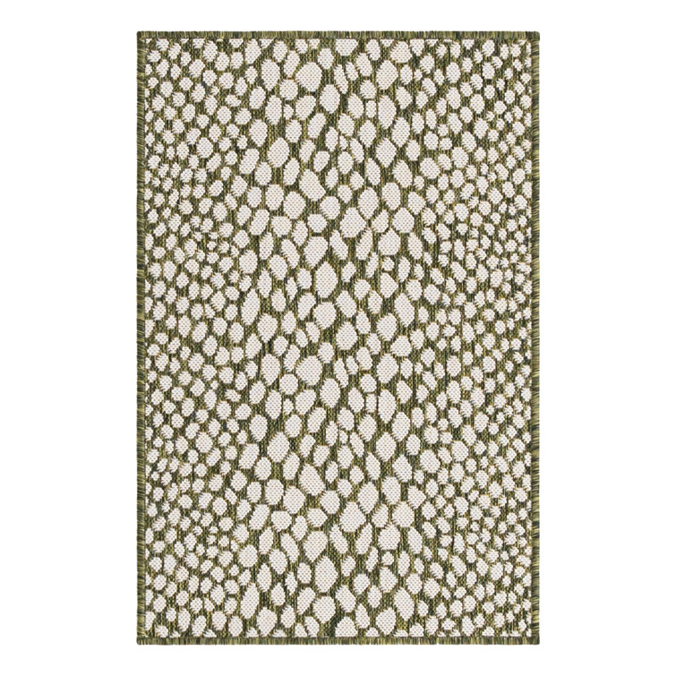 Modern Green Ivory Geometric Outdoor Rectangular Rug, 2'2" x 3'1"