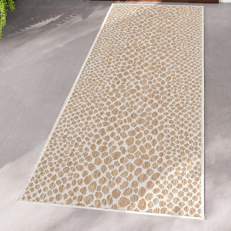 Beige Synthetic Flat Woven Outdoor Runner Rug