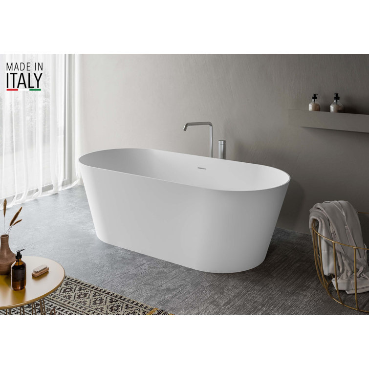 Ruvati 67-Inch Matte White Solid Surface Freestanding Oval Bath Tub