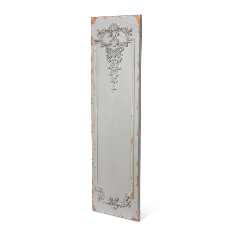 Aged Gray Ornate Scrollwork Wooden Wall Panel