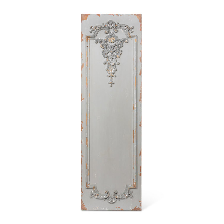 Aged Gray Ornate Scrollwork Wooden Wall Panel