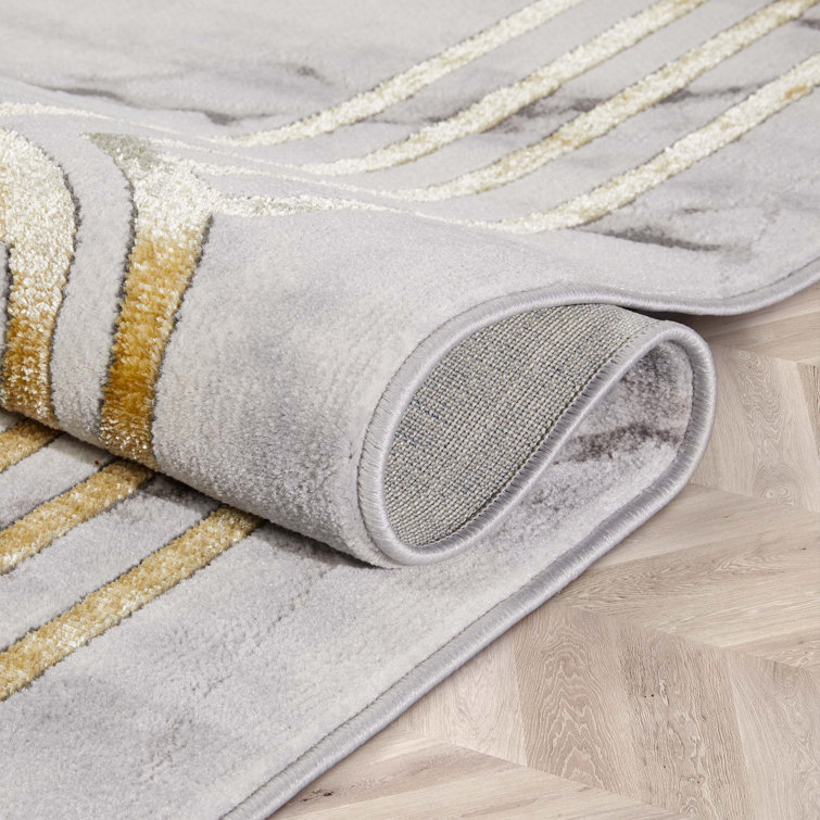 Ivory Abstract Easy-Care Stain-Resistant Synthetic Area Rug 5' x 7'