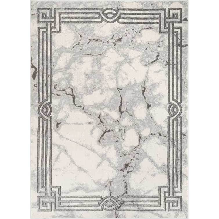 Huntington Retro Marble 5' x 7' Black Abstract Synthetic Area Rug