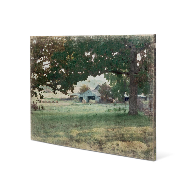 Large Multicolor Distressed Watercolor Barn Canvas Print