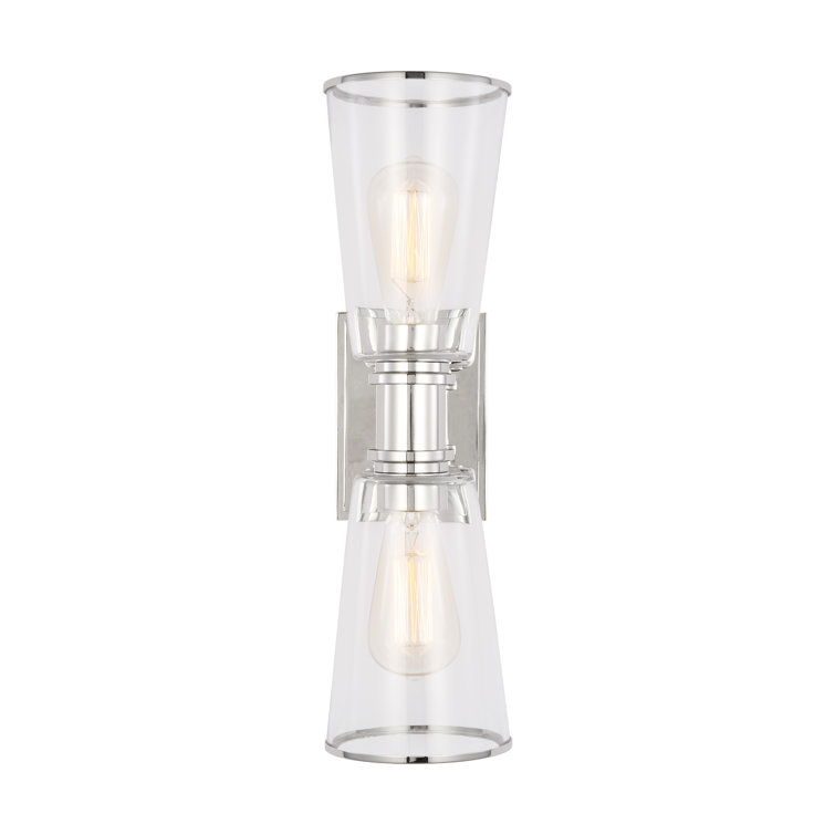 Polished Nickel 2-Light Vanity Sconce with Clear Glass Shades