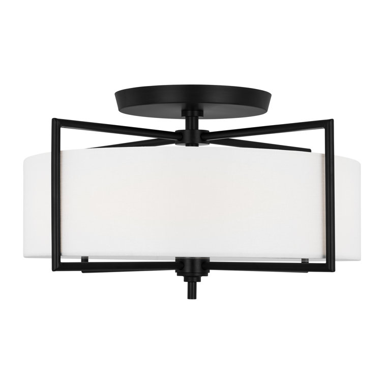 Aged Iron Drum Semi-Flush Mount Light with Glass Shade