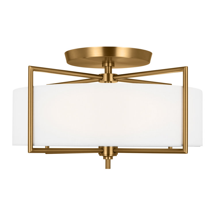 Burnished Brass and Glass Drum Semi-Flush Mount Light