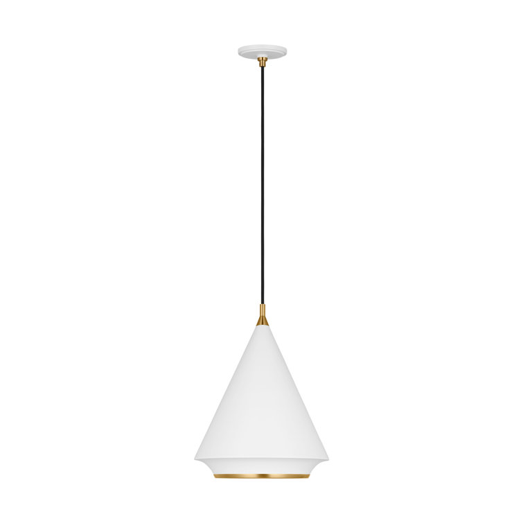 Matte White and Brass Cone Pendant Light